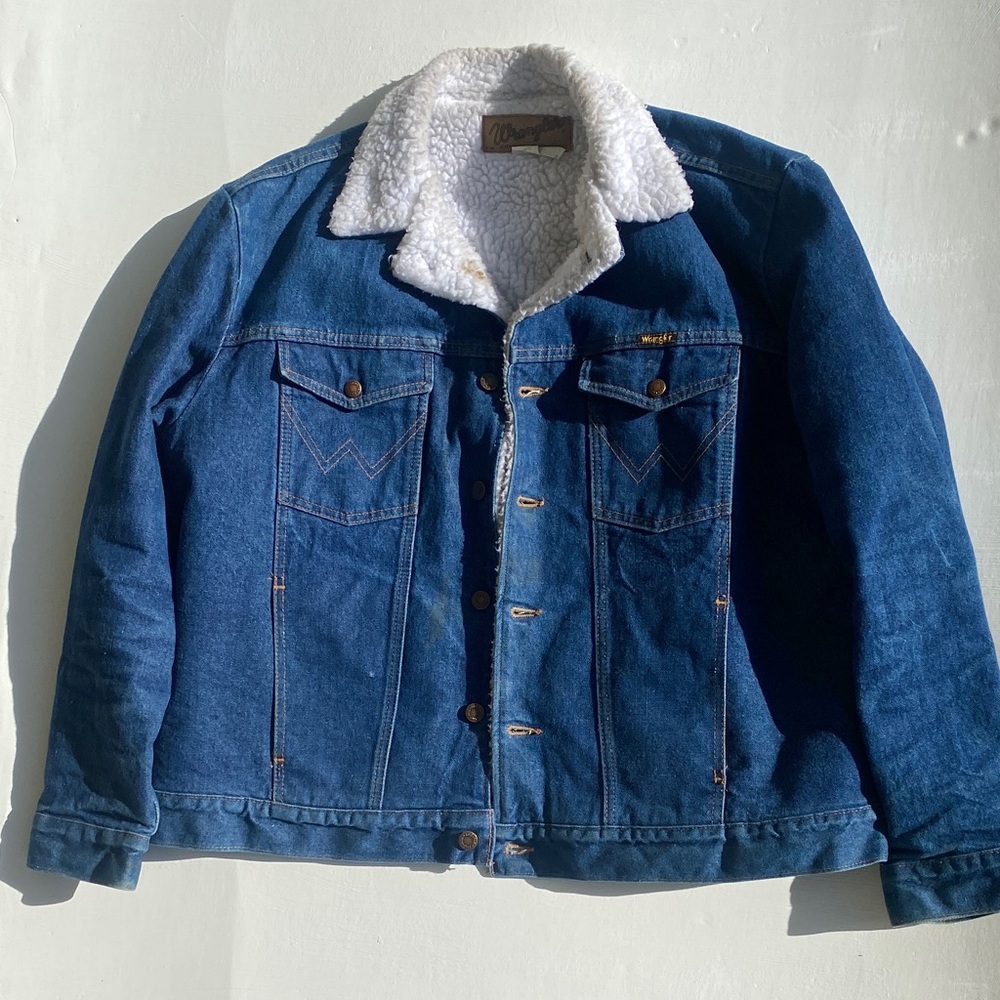 Wrangler Blue Denim Jacket with White Sherpa Collar